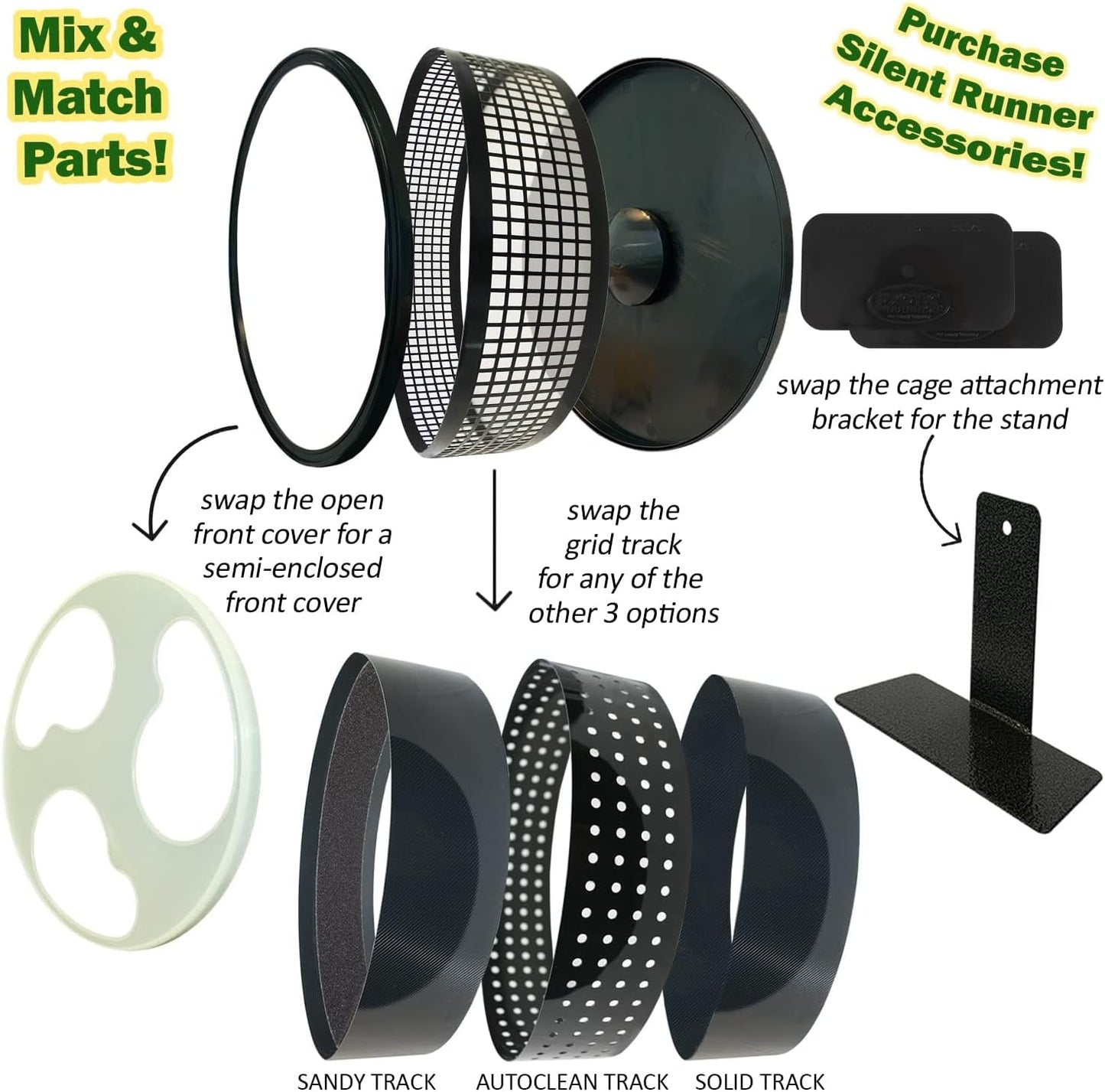 Silent Runner Pro | Sugar Glider Exercise Wheel (Black with Attachment)