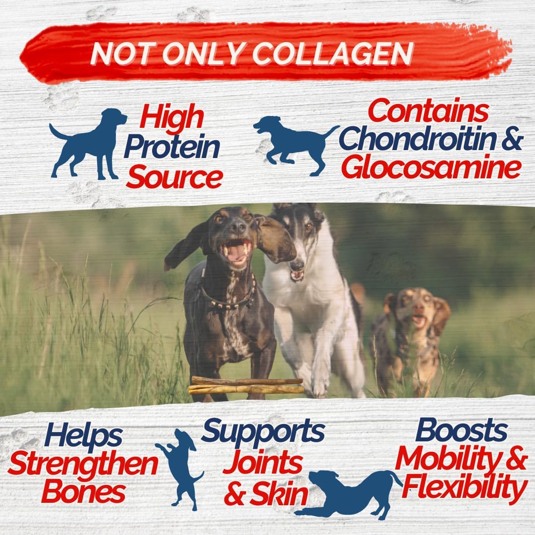 Natural Collagen Sticks for Dogs 12 Pack - 12 Inches Long-Lasting Alternative to Bully Sticks, Rawhide-Free Collagen Chews w/Chondroitin & Glucosamine for Joint Support & Dental Health