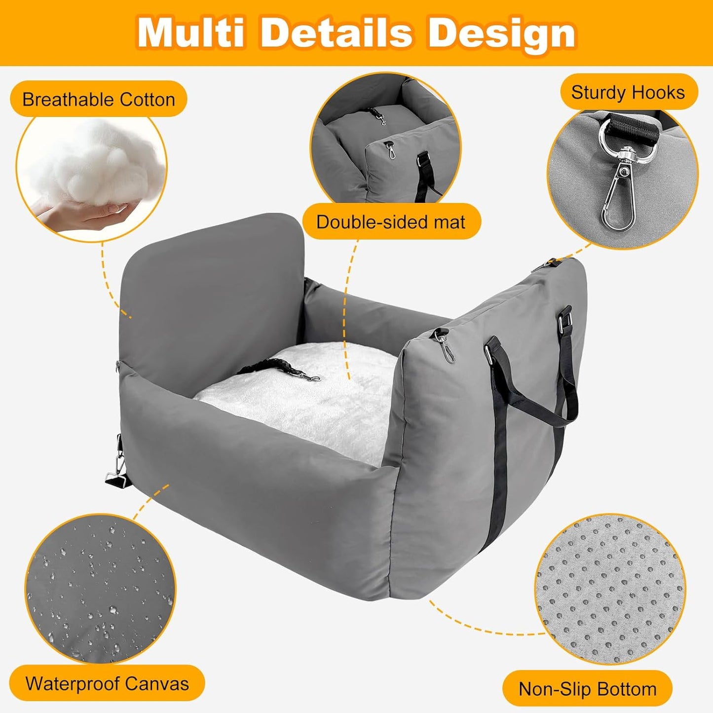 Dog Car Seat for Small Dogs– Waterproof Booster Seat with Memory Foam Cushion, Clip-On Safety Leash, Fits Front & Back Seat, Travel Carrier Bed, up to 25lbs