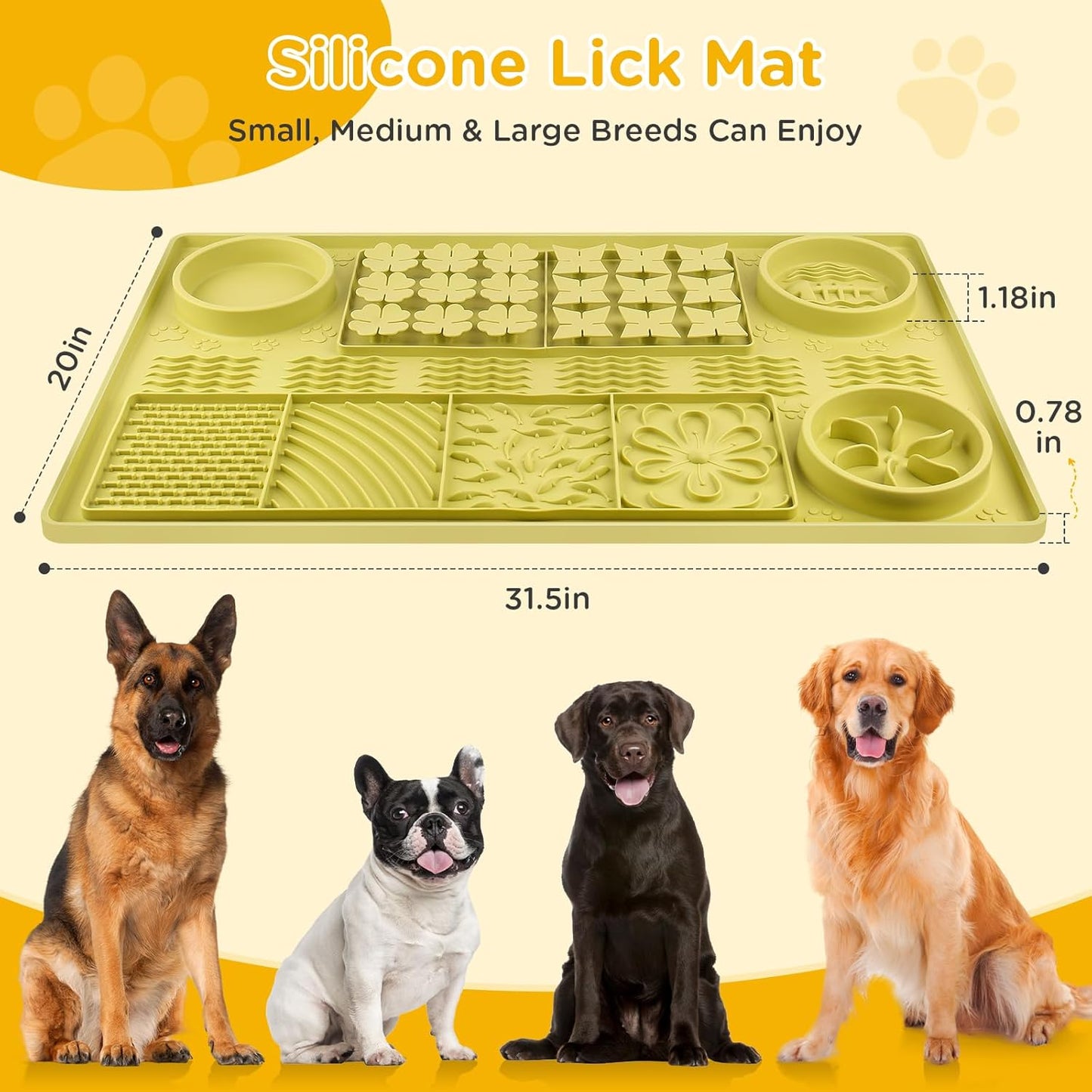 31.5" x 20" Large Multi-Function Dog Food Mat,Silicone Dog Lick Mat, Slow Feeder Mat for Dogs, Pet Mats for Food and Water,Pet Food Mat with Lip to Prevent Spills (Green)