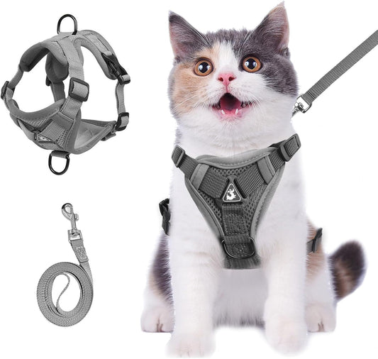 Wanheart cat Chest Harness and Leash, Anti-Escape Adjustable Soft mesh cat Leash and Chest Harness Set for All Types of Cats cat Vests (Grey, 6.6-9.9lb)