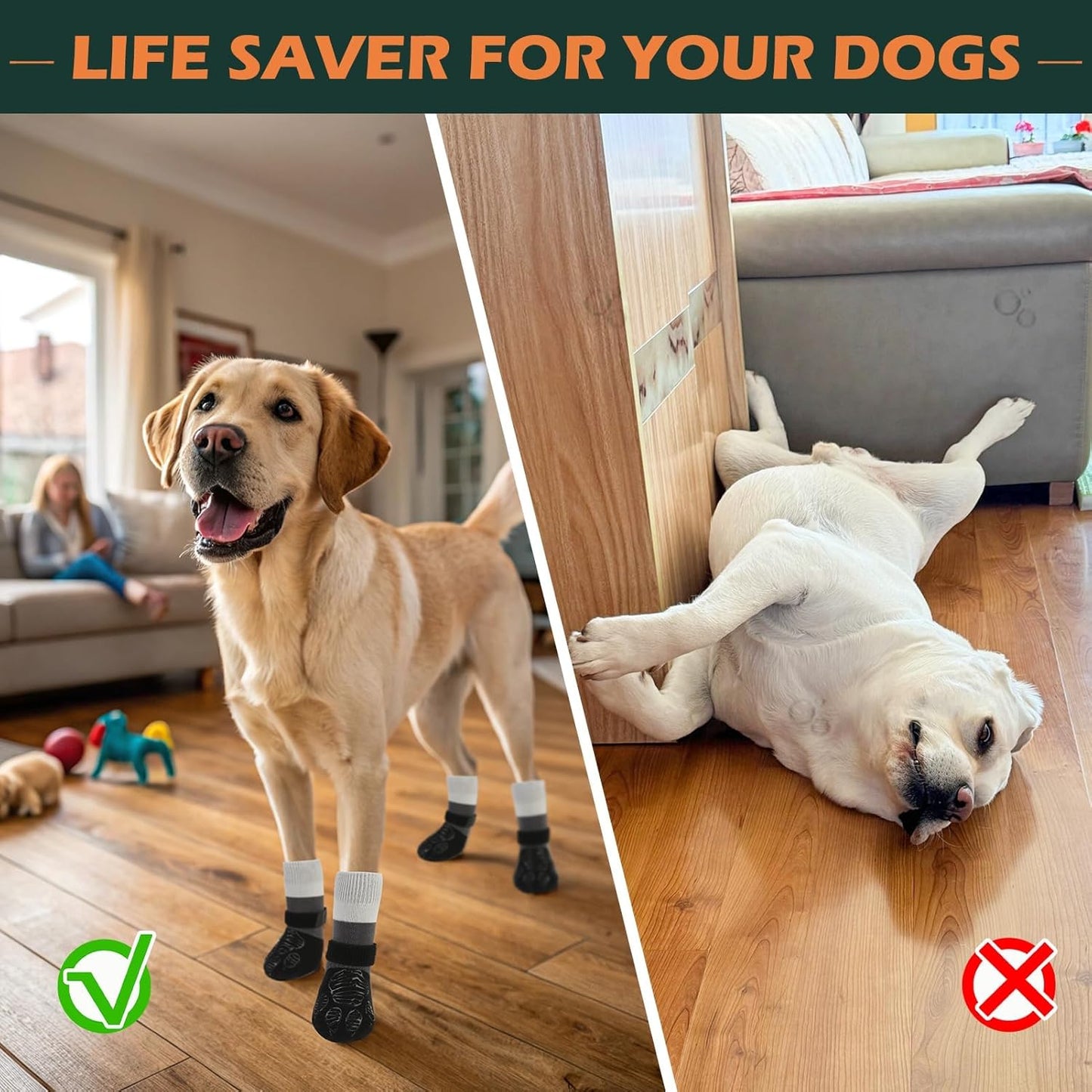 EXPAWLORER Anti Slip Dog Socks to Prevent Licking Paws, Dog Shoes for Cold Winter Snow, Dog Booties for Hardwood Floors, Dog Boots & Paw Protectors with Grippers for Small Medium Large Senior Dogs M