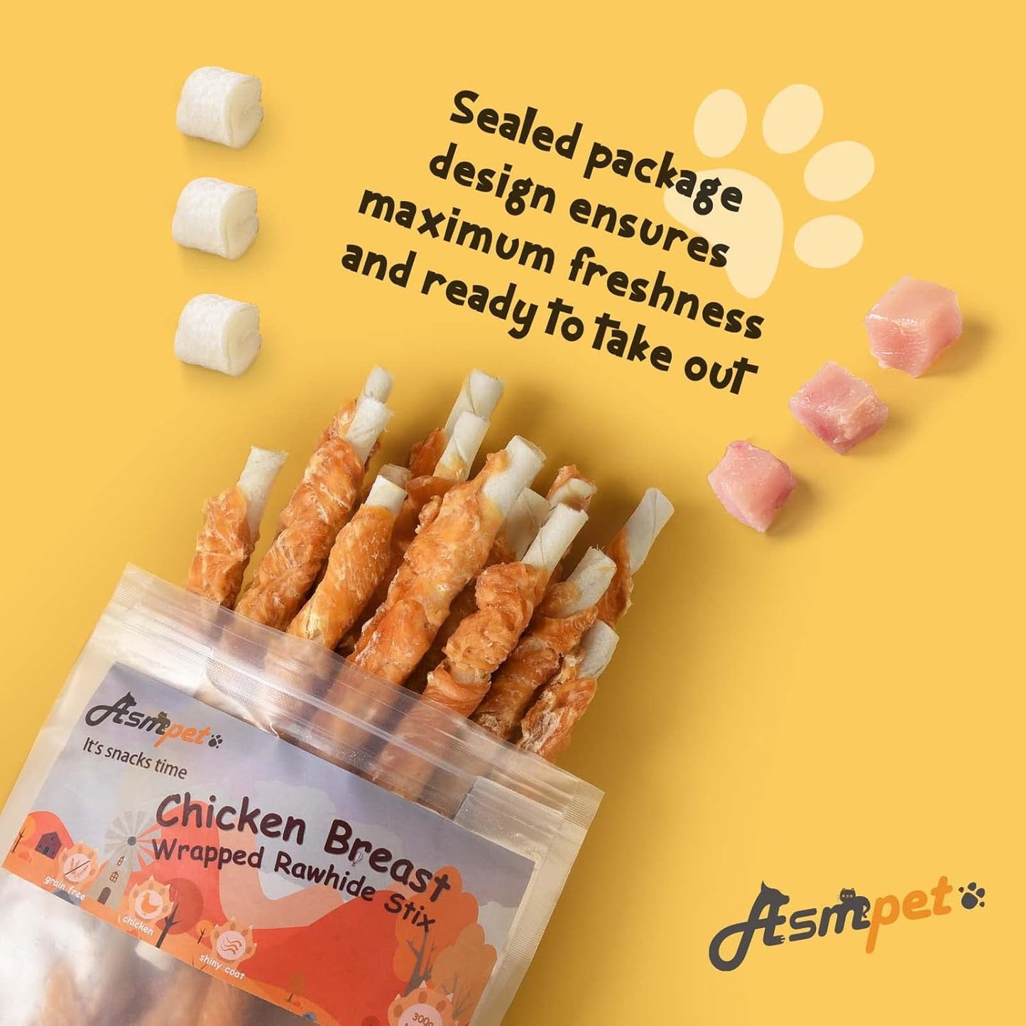 ASMPET Dog Treats Chews, Chicken Wrapped Rawhide Sticks (20 pcs 10.6 oz)