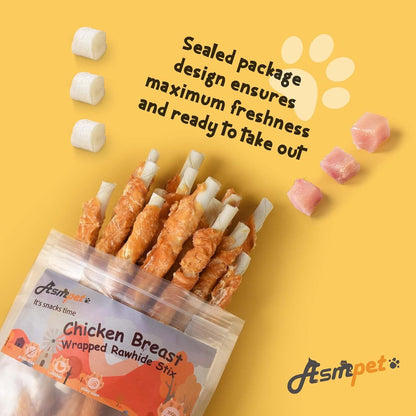 ASMPET Dog Treats Chews, Chicken Wrapped Rawhide Sticks (20 pcs 10.6 oz)