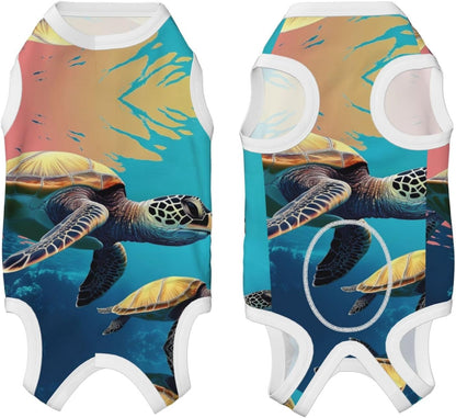 Comic Turtle Dog Surgery Suit Recovery Suit, 100% Cotton Breathable Full Body Dog & Cat Surgical Suit with Cute Prints, Alternative to Cone for Spay Neuter Wound Care, Male & Female Pets Large