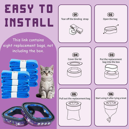 8 Pack Cat Litter Refill Bags Compatible with Litter Genie XL+/XL/Plus/Standard/Style/Pet Pail, Extra 80% Length 32 Months Use Time, Super Odor Control Litter Refills