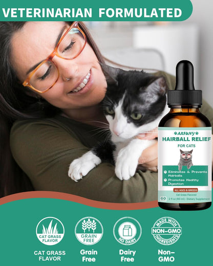 Hairball Treatment for Cats - Cat Hairball Remedy - with Natural Ingredients & Vitamins - Kitten Furball Treatment - Supports Skin & Coat, Digestion - Cat Grass Flavor
