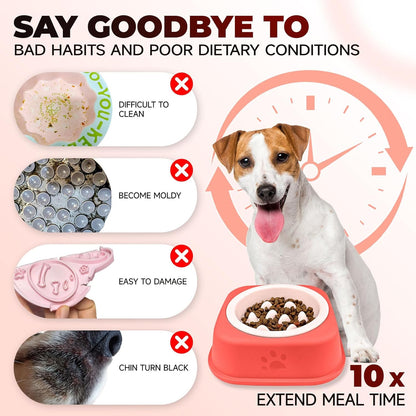 Slow Feeder Dog Bowls Ceramic Puppy Feeding Bowl for Small Dogs Cat Slow Feeder Bowl Protecting Cat and Dog Whiskers Preventing Choking with 2-in-1 Multifunctional Training Whistle