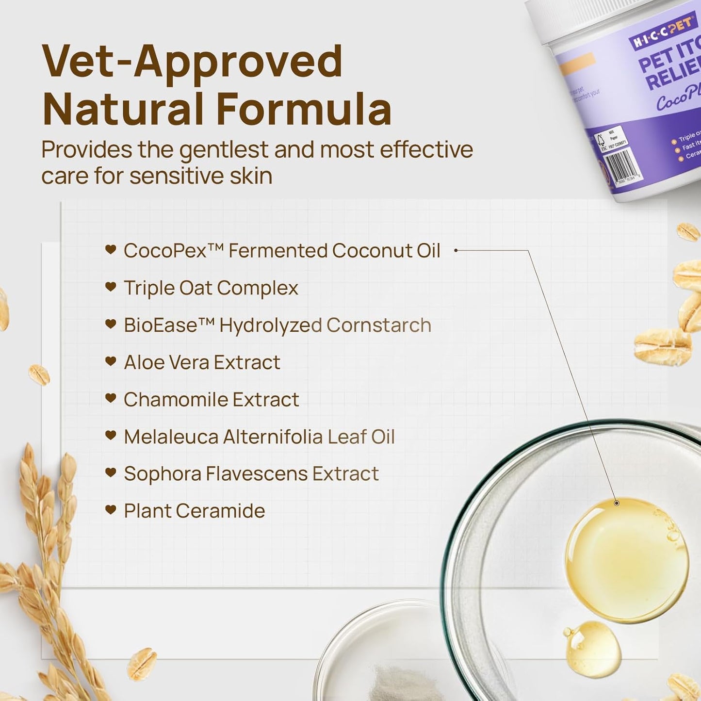 HICC PET Itch Relief Wipes for Dogs & Cats, Rapidly Relieves Itching, Soothes Hot Spots, Skin Irritations and Scratching, Hypoallergenic Hot Spot Treatment Wipes - 100 Count