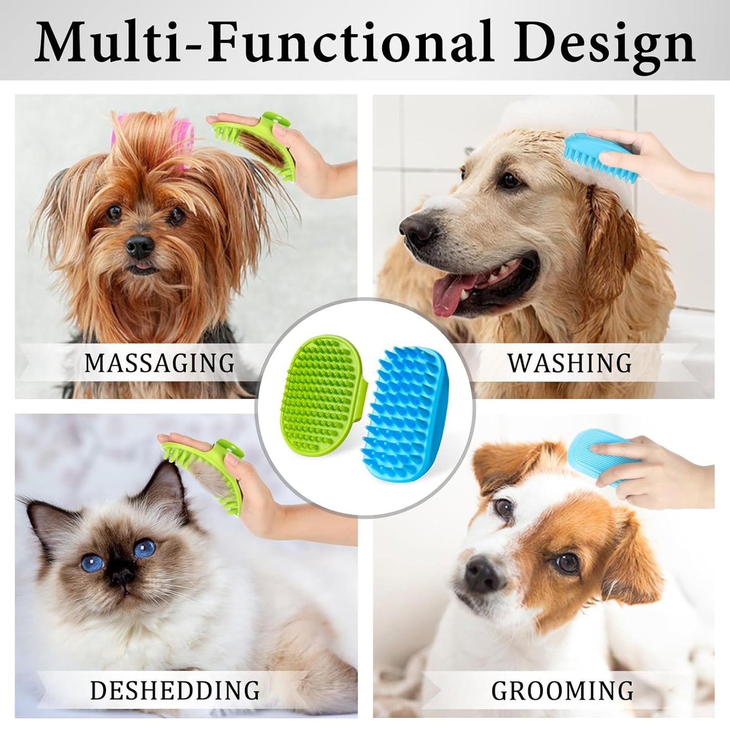 2PCS Dog Bath Brush Set | Adjustable Handle Dog Scrubber for Shampooing, Deshedding & Massaging, Suitable for Pets (Green Blue)