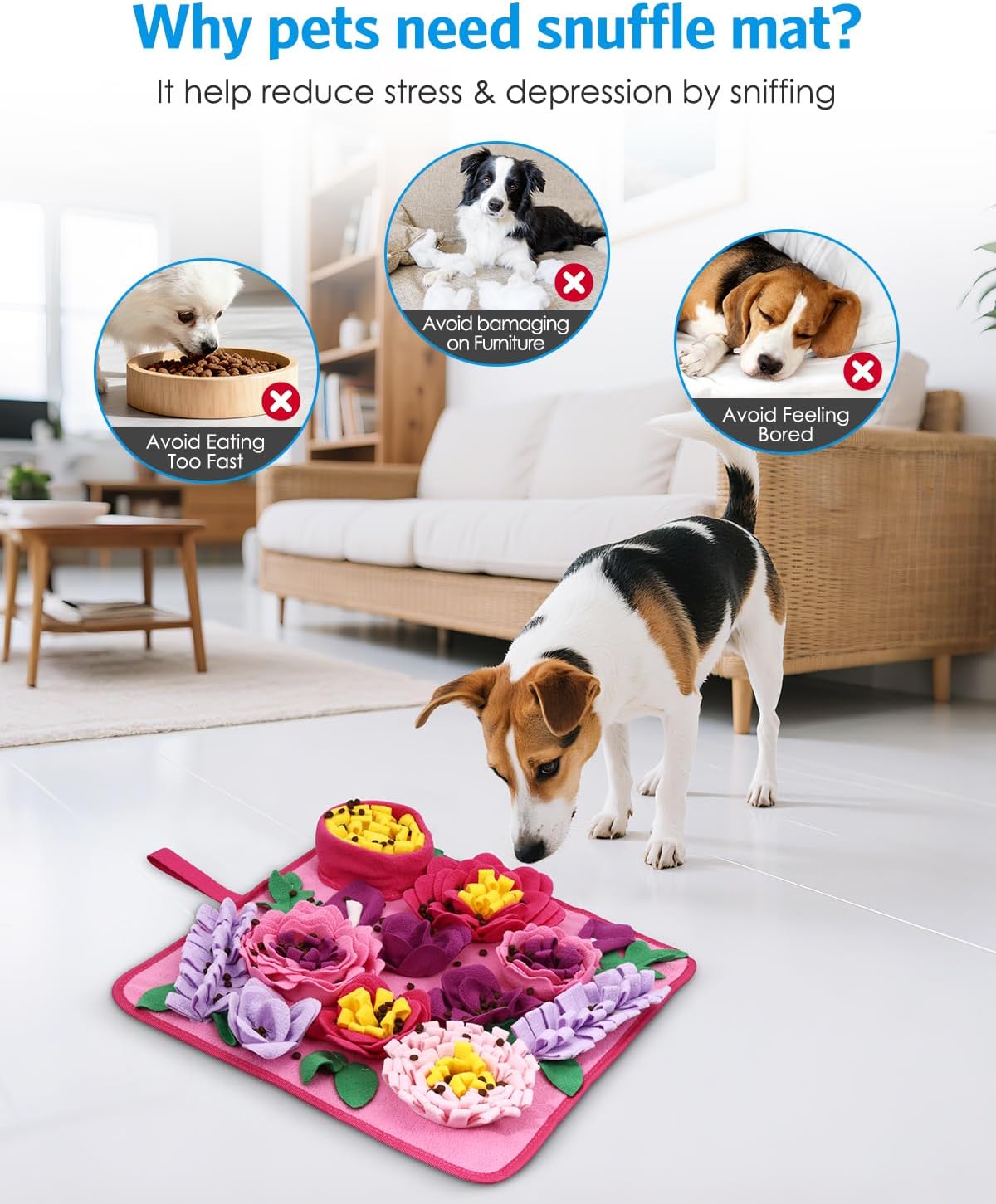 Snuffle Mat for Dogs, AMIR Dog Snuffle Mat, Slow Feeding Sniff Mat for Dogs Encourages Foraging Skills, Reduces Stress, and Aids in Training
