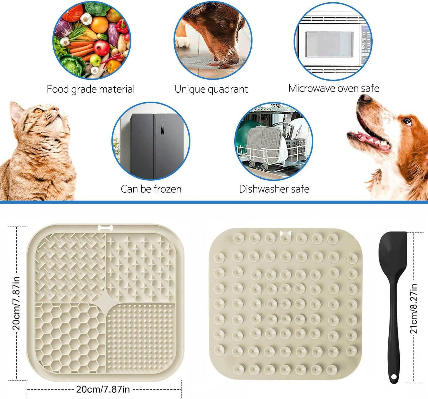 Licking Mat for Dogs & Cats with Suction Cups, 1 Pack Square Dog Slow Feeder Lick Pat for Anxiety Relief and Boredom, Dog Toys to Keep Them Busy, Pets Grooming Training Bathing Mat