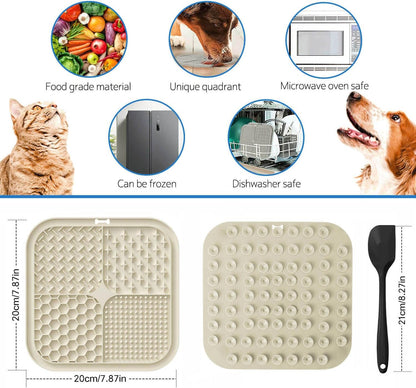 Licking Mat for Dogs & Cats with Suction Cups, 1 Pack Square Dog Slow Feeder Lick Pat for Anxiety Relief and Boredom, Dog Toys to Keep Them Busy, Pets Grooming Training Bathing Mat