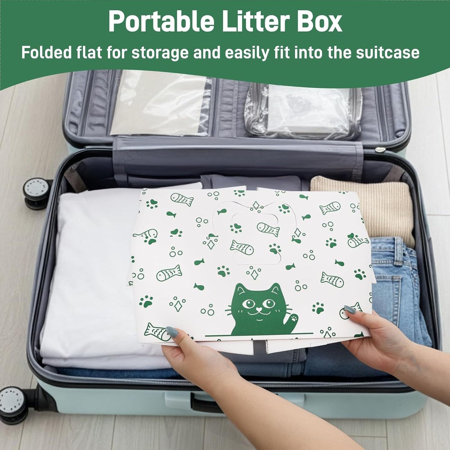 SOUJOY 8 Pack Disposable Cat Litter Box, Sturdy White Cardboard Litter Boxes with Scoop, Anti-Splashing Foldable Enclosed Travel Litter Tray for Cats Puppies Small Pets, 16" L x 12" W x 6.7" H