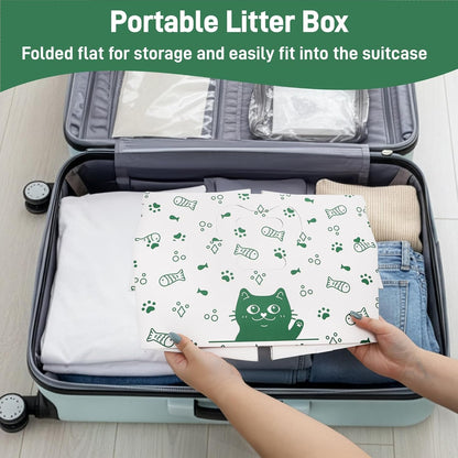SOUJOY 8 Pack Disposable Cat Litter Box, Sturdy White Cardboard Litter Boxes with Scoop, Anti-Splashing Foldable Enclosed Travel Litter Tray for Cats Puppies Small Pets, 16" L x 12" W x 6.7" H