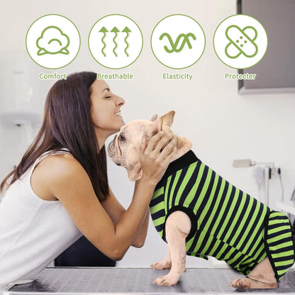 2 Packs Breathable Cotton Dog Recovery Suit for After Neuter Spay Abdominal Wounds Protector, Professional Anti-Licking Onesies for Male Female Pets Surgery Bandages, XL Blue & Green Stripes