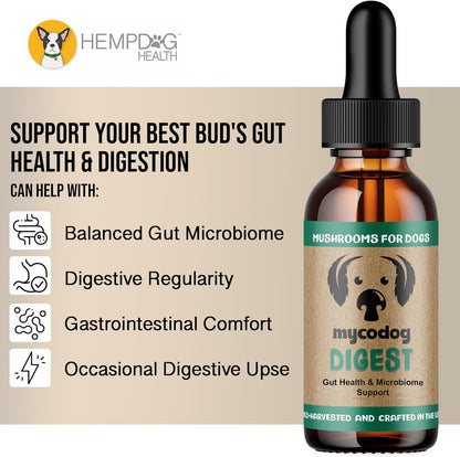 MycoDog Digest - Digestive Support Supplement for Dogs - Gut Health & Microbiome Balance - Probiotic Alternative with Functional Mushrooms and Adaptogens