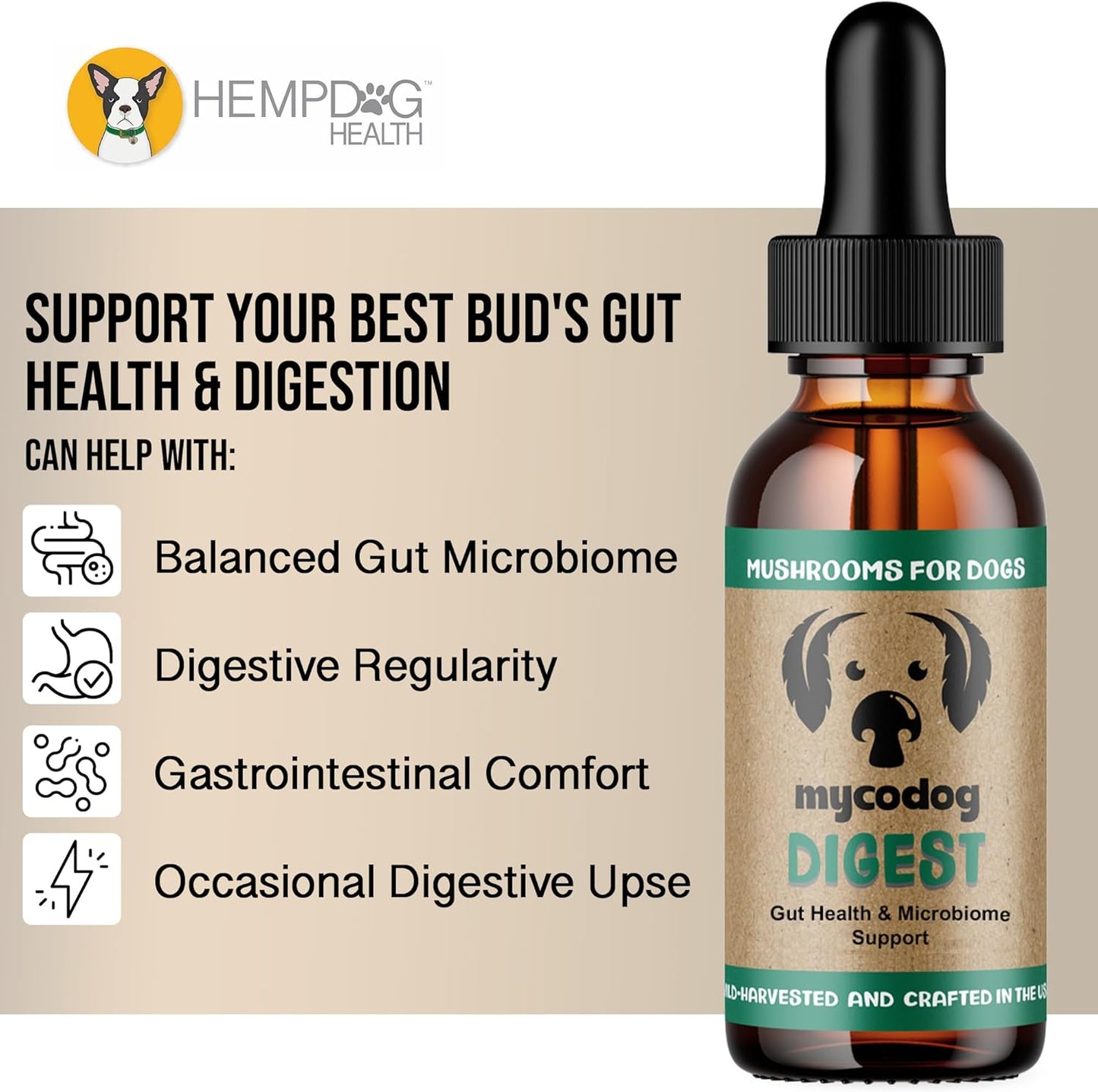 MycoDog Digest - Digestive Support Supplement for Dogs - Gut Health & Microbiome Balance - Probiotic Alternative with Functional Mushrooms and Adaptogens