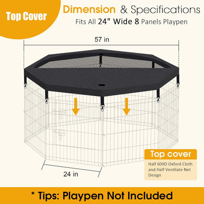 Dog Pen Pet Playpen Dog Fence Pad Indoor Foldable Metal Wire Exercise Puppy Play Yard Pet Enclosure Cover Outdoor (Only Top Cover, Playpen Not Included)