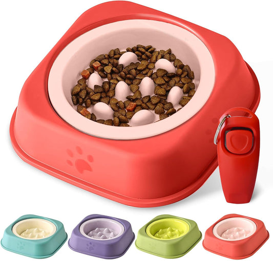 Slow Feeder Dog Bowls Ceramic Puppy Feeding Bowl for Small Dogs Cat Slow Feeder Bowl Protecting Cat and Dog Whiskers Preventing Choking with 2-in-1 Multifunctional Training Whistle