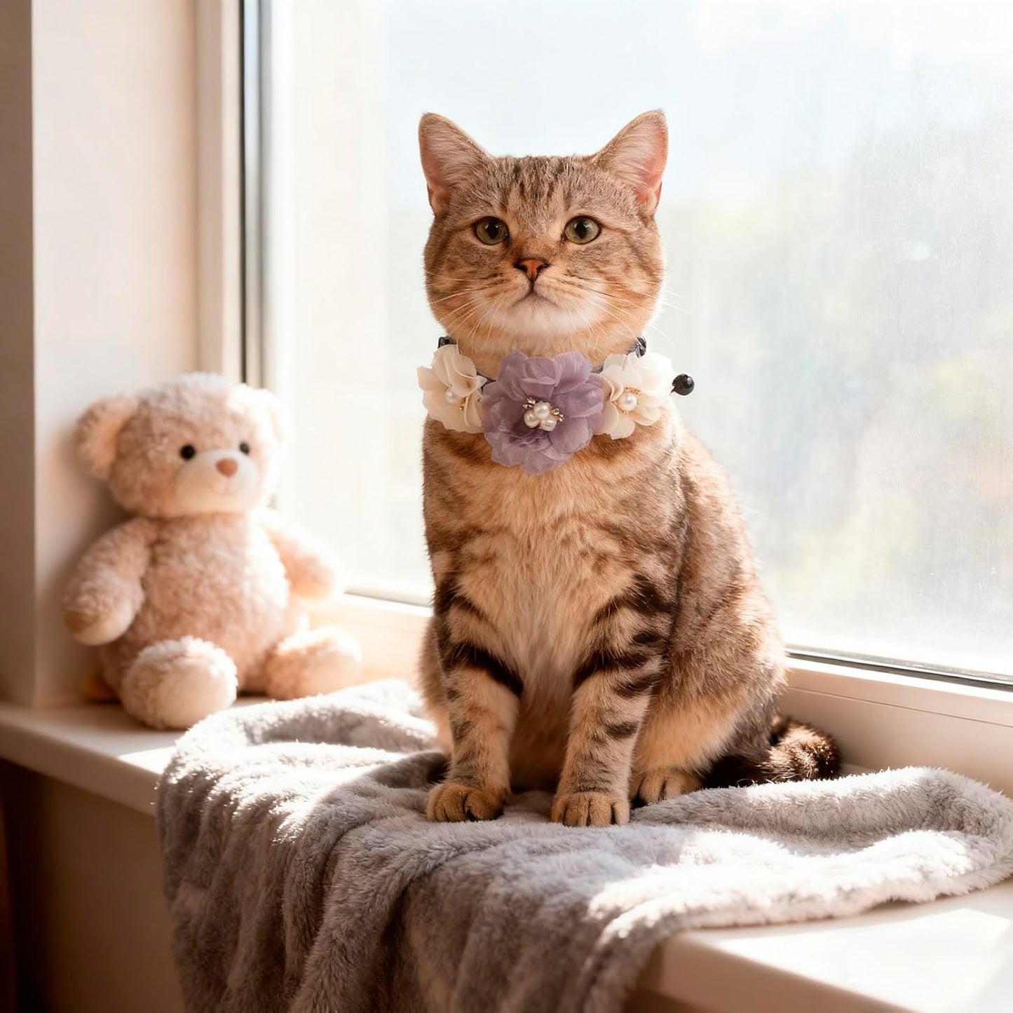 Cat Collar Pink Floral with Bell and Removable Flower Bowtie Breakaway Adjustable Cat Collar for Girl Kitten Puppy Small Cats Dogs Daily Decoration (1p-Z)