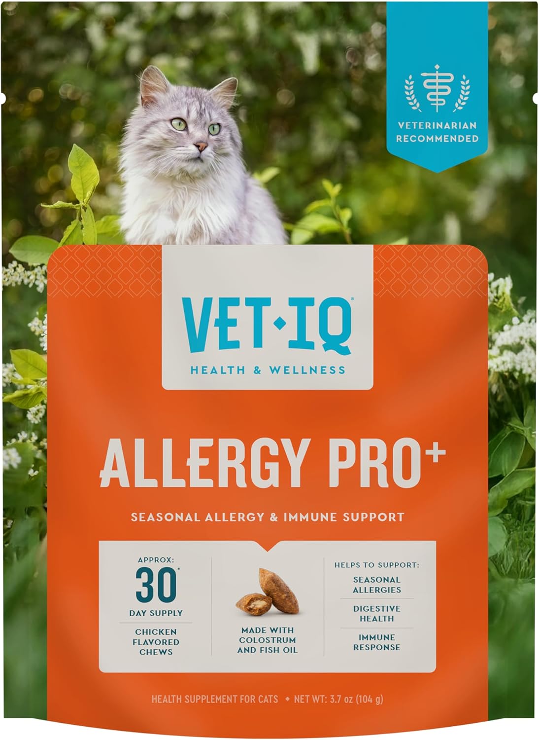 VetIQ Allergy Pro+ Relief for Cats, Cat Allergy Supplement & Vitamins with Probiotics, Fish Oil, Tart Cherry, Skin & Coat Support, Sneezing & Itching Relief, Seasonal Allergies, 3.7oz