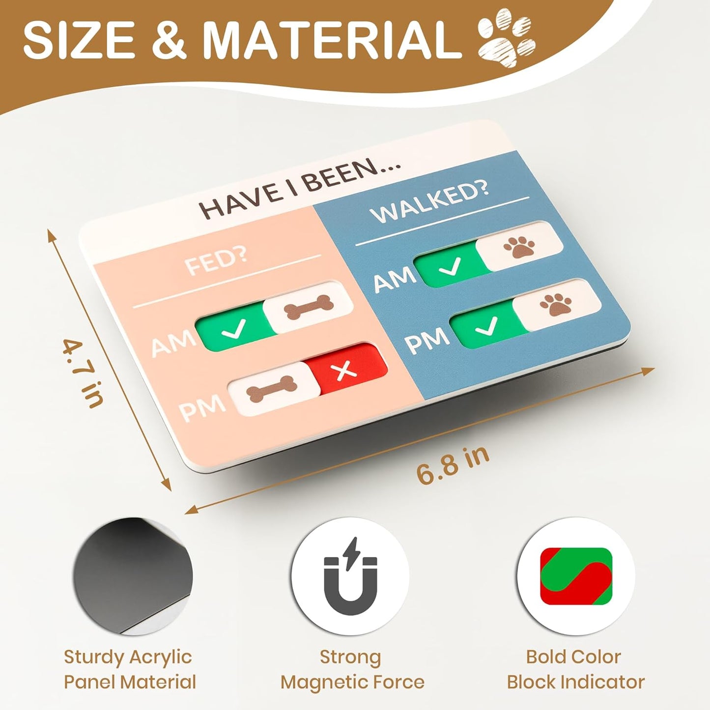 Dog Feeding Reminder Sign, Pet Feeding Tracker with Magnet, AM PM Daily Acrylic Slider Board for Fridge Wall Mounting, Plus Walking Reminder, Blue and Pink, 6.8" x 4.7" Pet Supplies