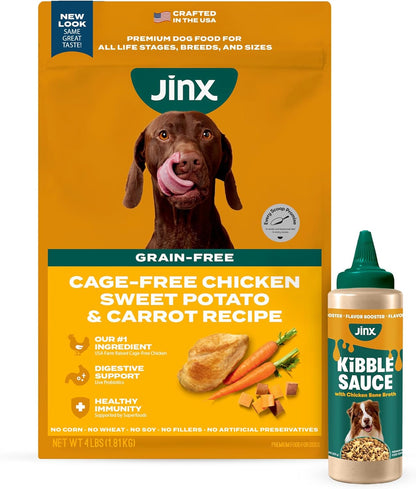 Jinx Premium Dog Food Bundle, Chicken - 4lb Grain-Free Dry Dog Food & Kibble Sauce