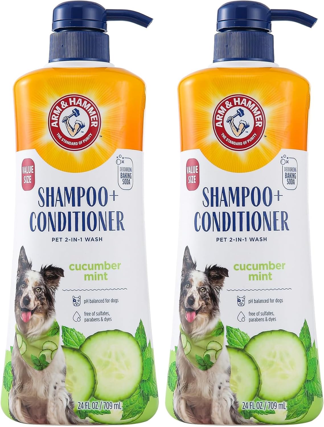 Arm & Hammer for Pets 2-in-1 Shampoo & Conditioner for Dogs, Value Size Bottle with Pump | Dog Shampoo & Conditioner in One | Cucumber Mint, 24 Ounce Bottle Dog Shampoo and Conditioner for All Dogs