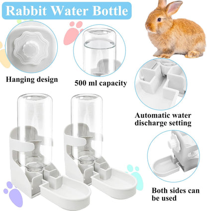 kathson 2 PCS Rabbit Water Dispenser for Cage 17 Oz Hanging Guinea Pig Water Bottle No Drip Gravity Automatic Bunny Water Bottle No Leak Small Animal Water Bottle for Chinchilla Ferret Hamster（White）