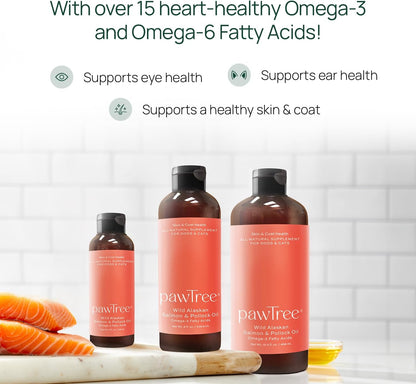 pawTree Salmon Oil-Dog and Cat Fish Oil Supplement-Ideal for excessive shedding control, seasonal allergies, itch relief, dry, irritated skin. With over 15 heart-healthy Omega-3 & Omega-6 Fatty Acids.