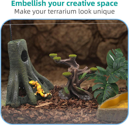 Aquarium Decor Corner Tree Stump Trunk Hollow Betta Cichlid Cave Rocks, Reptile Tank Accessories Climing Ramp for Reptiles, Amphibians, Leopard Gecko, Snake, Lizard, Frogs, Fish