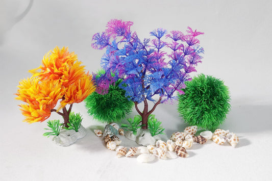 Aquarium Decor Set – Fish Tank Decorations & Accessories with Artificial Aquarium Plants, Shells, Coral Reef Decor, Betta Fish Tank Accessories & Ornaments for Small or Large Fish Tanks