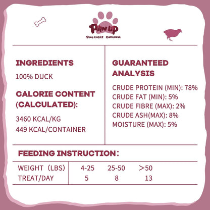 PAWUP Freeze Dried Duck Treats for Dogs, Freeze-Dried Raw Food Topper, High Protein, Gluten&Grain Free, Rawhide Free, 3.8 oz