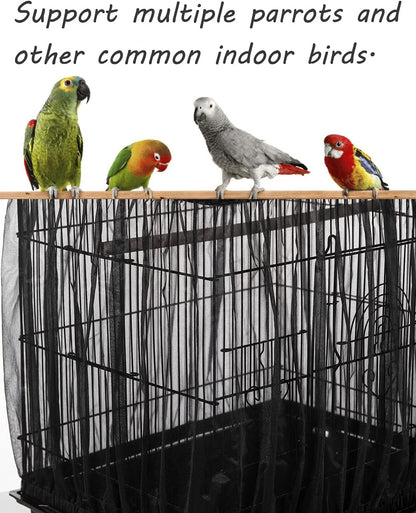Tamu style Bird Cage Seed Catcher, Large, Stretchy Form Fitting Mesh Skirt Cover for Parrot Enclosures, Light and Breathable Fabric, Prevent Scatter and Mess, Reusable,Adjustable, Lightweight,Black