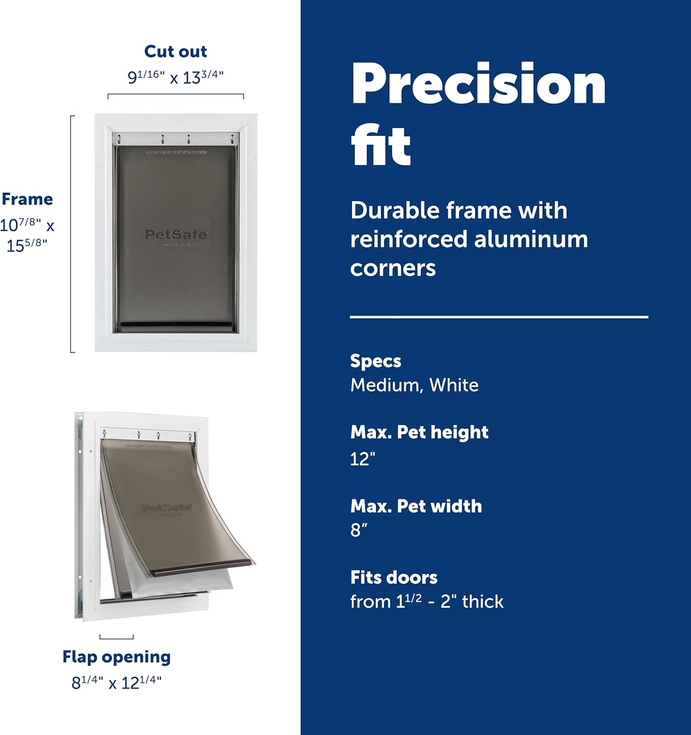 PetSafe Extreme Weather Aluminum Pet Door - Energy-Saving Thermal Barrier Pet Flap with Slide-in Door Locking & Secure Flap Cover - for Dogs Up to 40 Lb - Medium
