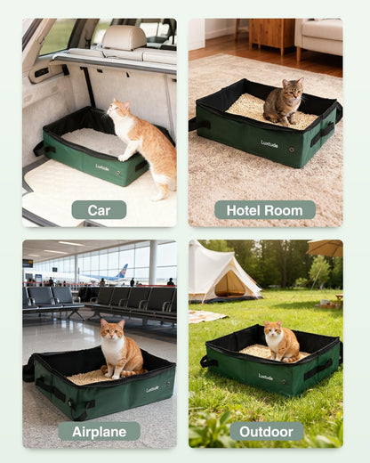 Luxtude Portable Travel Litter Box for Cats, Large Collapsible Litter Box with Lid for Odor Control, Waterproof and Easy Clean, No Smell, No Leakage for Car Road Trip, Hotel Room(Green, Large)