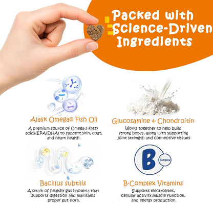 Multivitamin Treats for Dogs, Glucosamine Chondroitin Joint Support + Digestive Enzymes & Probiotics, Grain Free Dog Vitamins and Supplements for Skin & Coat, Peanut Butter - 120ct