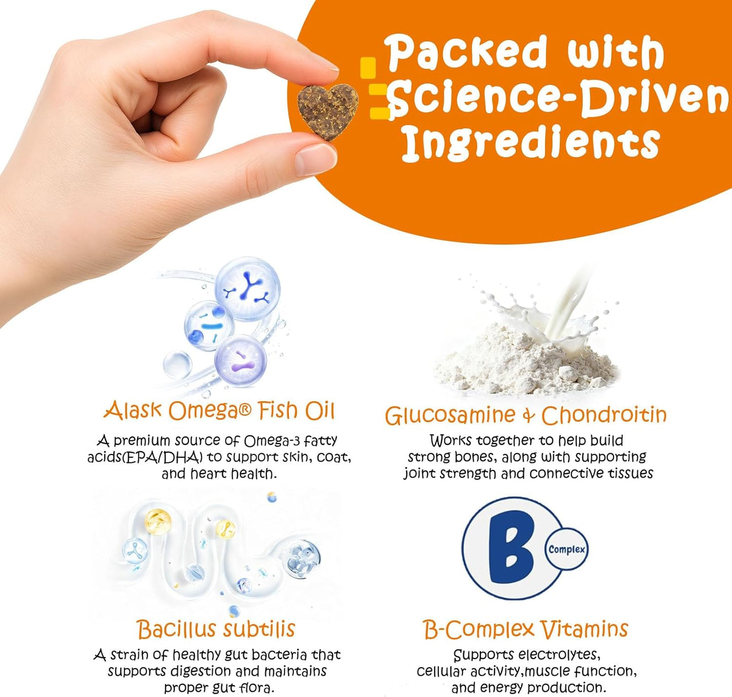 Multivitamin Treats for Dogs, Glucosamine Chondroitin Joint Support + Digestive Enzymes & Probiotics, Grain Free Dog Vitamins and Supplements for Skin & Coat, Peanut Butter - 120ct