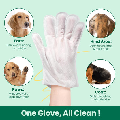 IMMCUTE Coconut Scented Pet Wipes Gloves for Dogs & Cats - Extra Thick Bathing Wipes with Coconut Oil & Jojoba Oil, 32 PCS Rinse-Free Grooming Gloves for Deodorizing & Daily Care