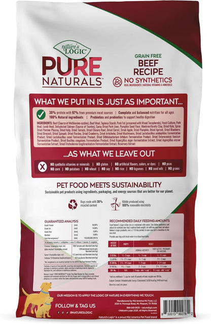 NATURE'S LOGIC Pure Naturals™ 100% Natural Grain-Free Beef Recipe Synthetic-Free Dry Dog Food, 24 lbs