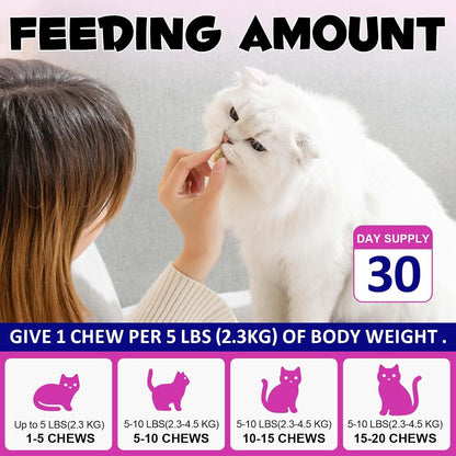 Cat Multivitamin Chews, 15-in-1 Multivitamin Cat Treats for Heart Health, Joint, Skin & Coat, Immune Digestive Support, Supplements & Vitaminsfor Cats, Chicken Flavour (30-Day Supply)