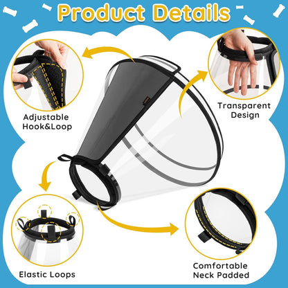 Dog Cone Collar After Surgery, Extended Dog Recovery Cone to Stop Licking Wounds, Transparent Soft Elizabethan Collar for Large Medium Small Dogs, Adjustable Pet Cone with Elastic Neck Loops