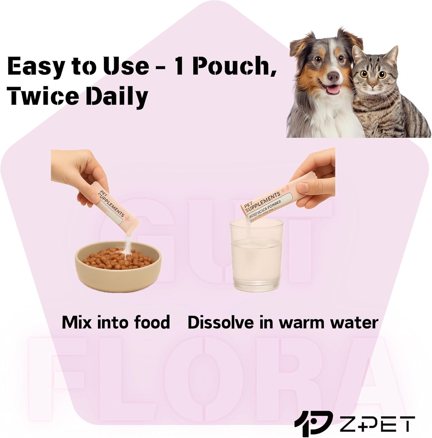 ZPET Probiotics Powder for Dogs & Cats – 5th-Gen Microencapsulation with 3 Patented Strains – Gut Health & Digestive Support – Helps with Diarrhea, Stool Odor & Appetite – 100g (5g×20 Piuches)