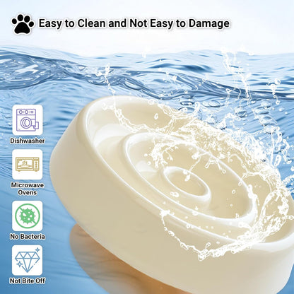 Ceramic Slow Feeder Dog Bowls Food and Water,Anti-Slip Concave and Convex Elevated Wooden Seat,Puzzle Lick Mat Feeder for Small Medium Large Breed Dog and Cat Essentials