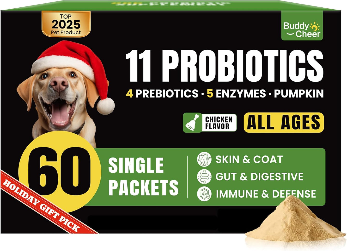 Probiotics for Dogs - Dog Probiotics Powder with 11 Strains, 4 Prebiotics & 5 Enzymes, Pet Probiotic Help Flora Balance, Digestion Health & Gut Support, Diarrhea and Yeast Infection -60 Single Packets