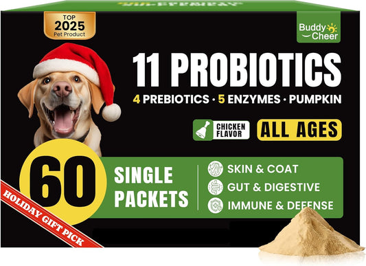 Probiotics for Dogs - Dog Probiotics Powder with 11 Strains, 4 Prebiotics & 5 Enzymes, Pet Probiotic Help Flora Balance, Digestion Health & Gut Support, Diarrhea and Yeast Infection -60 Single Packets