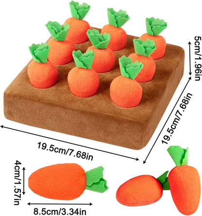 Carrot Snuffle Mat for Dogs Interactive Dog Plush Puzzle Toys 2 in 1 Non-Slip Feed Games Pet Stress Relief with 9 Carrots
