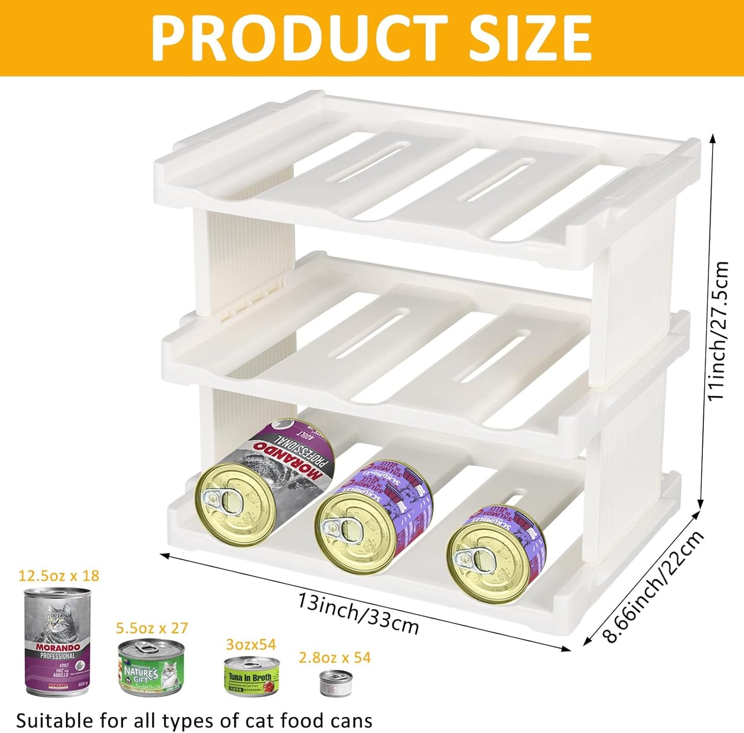 3-Layer Cat Food Can Organizer, Wet Cat Food Storage Container Holds 54 (3.5oz) Cans, Stackable Shelf Pet Food Can Organizer for Kitchen Pantry