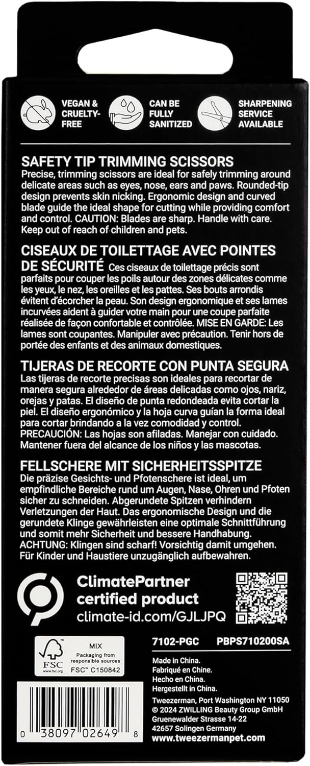 Tweezerman Pet Grooming Scissors, Stainless Steel Rounded Tip Trimming Shears for Dogs and Cats